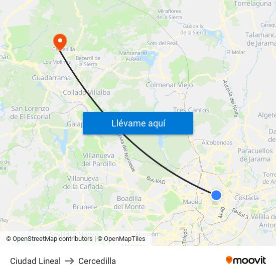 Ciudad Lineal to Cercedilla map