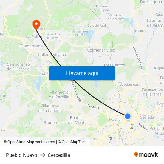 Pueblo Nuevo to Cercedilla map