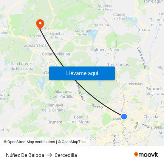 Núñez De Balboa to Cercedilla map