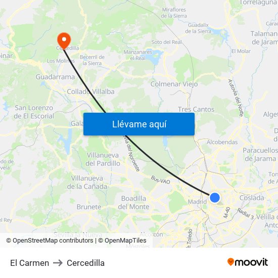 El Carmen to Cercedilla map