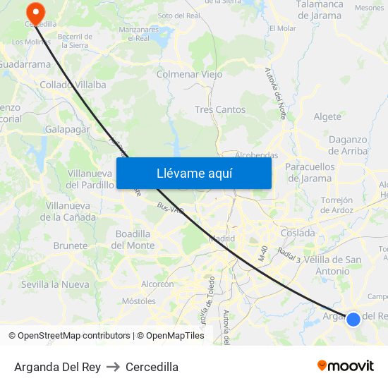 Arganda Del Rey to Cercedilla map