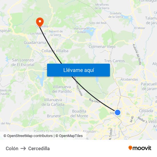 Colón to Cercedilla map