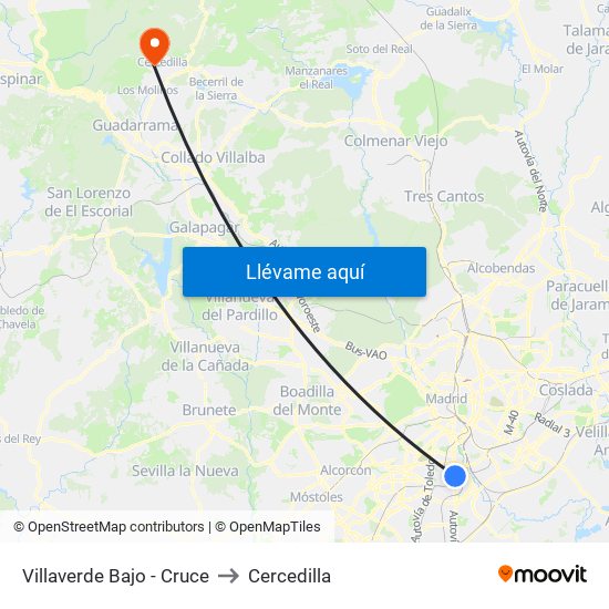 Villaverde Bajo - Cruce to Cercedilla map