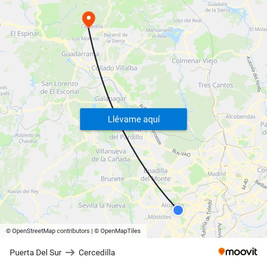 Puerta Del Sur to Cercedilla map