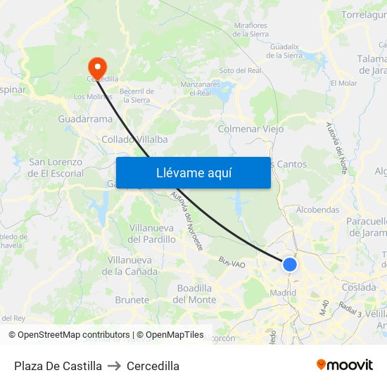 Plaza De Castilla to Cercedilla map