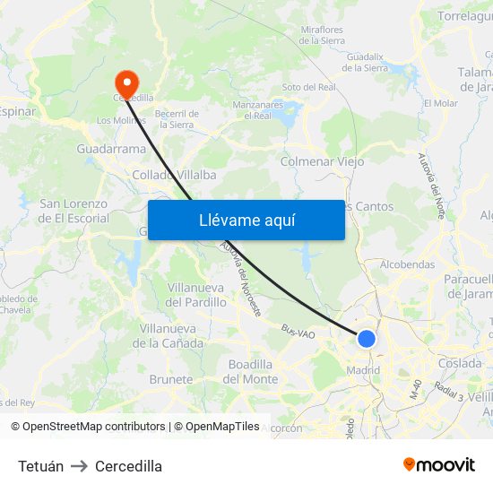 Tetuán to Cercedilla map