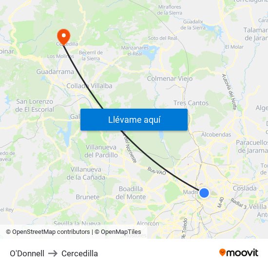 O'Donnell to Cercedilla map