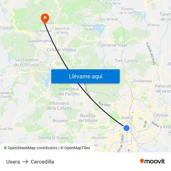 Usera to Cercedilla map