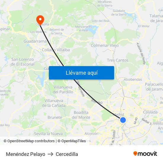 Menéndez Pelayo to Cercedilla map