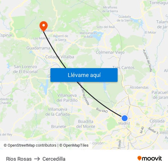 Ríos Rosas to Cercedilla map