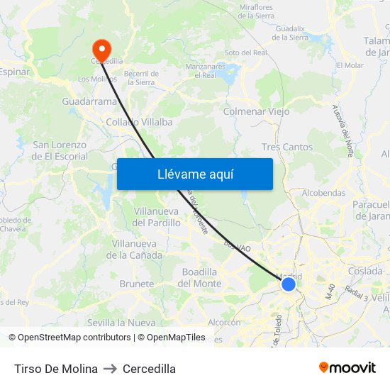 Tirso De Molina to Cercedilla map