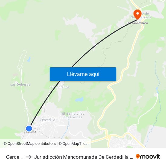 Cercedilla to Jurisdicción Mancomunada De Cerdedilla Y Navacerrada map