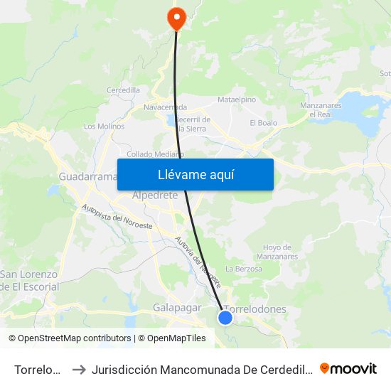 Torrelodones to Jurisdicción Mancomunada De Cerdedilla Y Navacerrada map