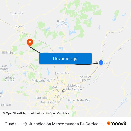 Guadalajara to Jurisdicción Mancomunada De Cerdedilla Y Navacerrada map