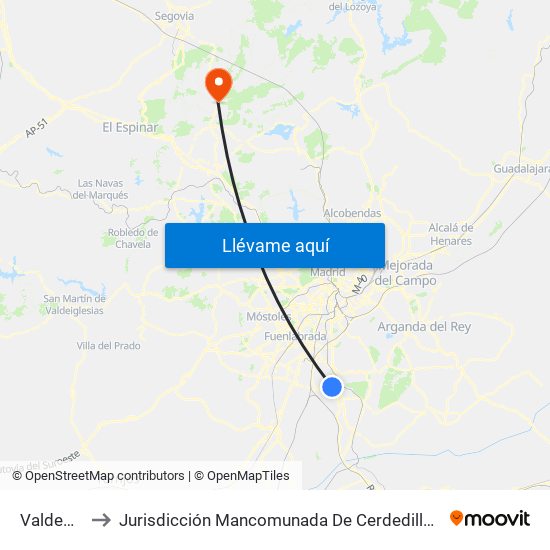 Valdemoro to Jurisdicción Mancomunada De Cerdedilla Y Navacerrada map
