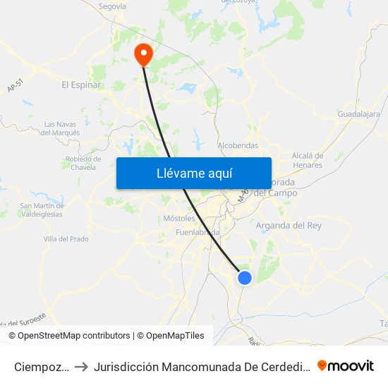 Ciempozuelos to Jurisdicción Mancomunada De Cerdedilla Y Navacerrada map