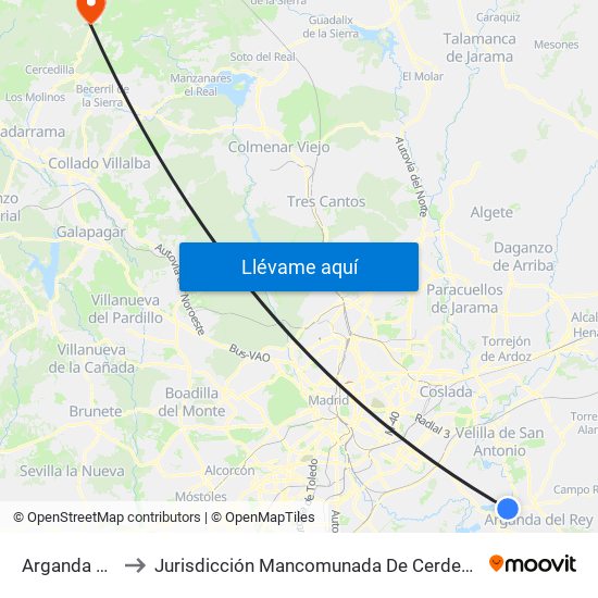 Arganda Del Rey to Jurisdicción Mancomunada De Cerdedilla Y Navacerrada map