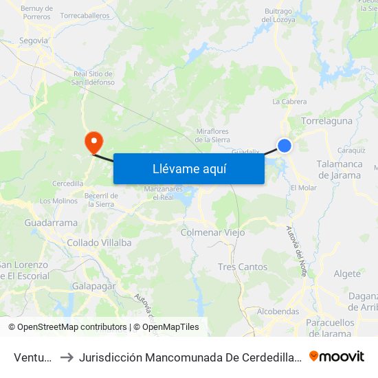 Venturada to Jurisdicción Mancomunada De Cerdedilla Y Navacerrada map