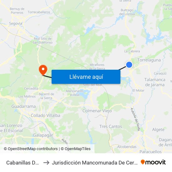 Cabanillas De La Sierra to Jurisdicción Mancomunada De Cerdedilla Y Navacerrada map