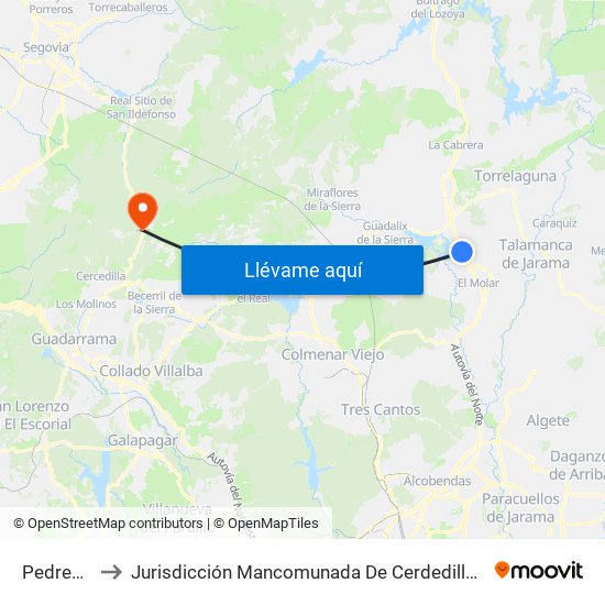 Pedrezuela to Jurisdicción Mancomunada De Cerdedilla Y Navacerrada map