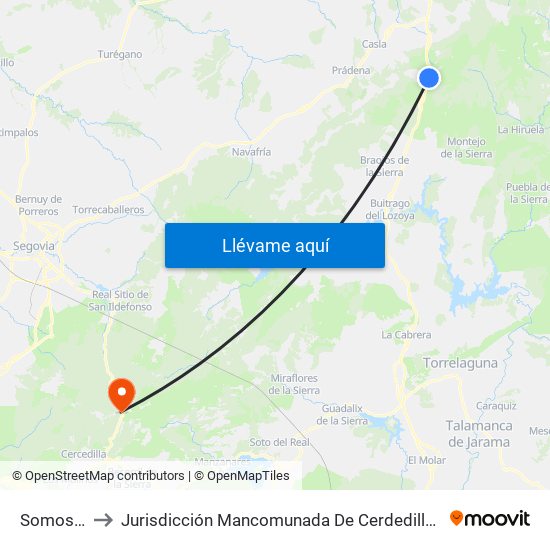 Somosierra to Jurisdicción Mancomunada De Cerdedilla Y Navacerrada map