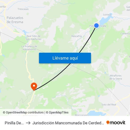 Pinilla Del Valle to Jurisdicción Mancomunada De Cerdedilla Y Navacerrada map
