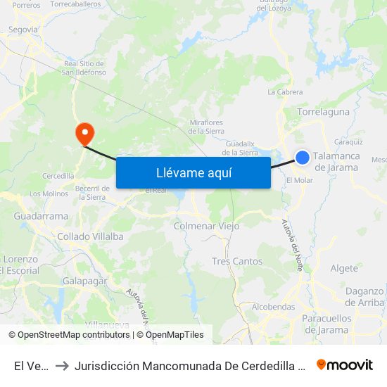 El Vellón to Jurisdicción Mancomunada De Cerdedilla Y Navacerrada map