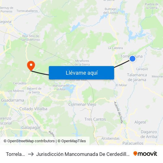Torrelaguna to Jurisdicción Mancomunada De Cerdedilla Y Navacerrada map