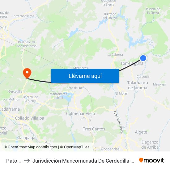 Patones to Jurisdicción Mancomunada De Cerdedilla Y Navacerrada map