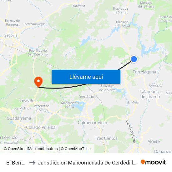 El Berrueco to Jurisdicción Mancomunada De Cerdedilla Y Navacerrada map