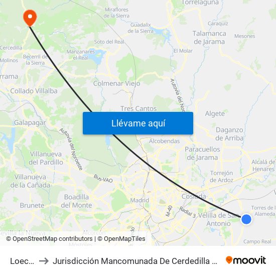 Loeches to Jurisdicción Mancomunada De Cerdedilla Y Navacerrada map