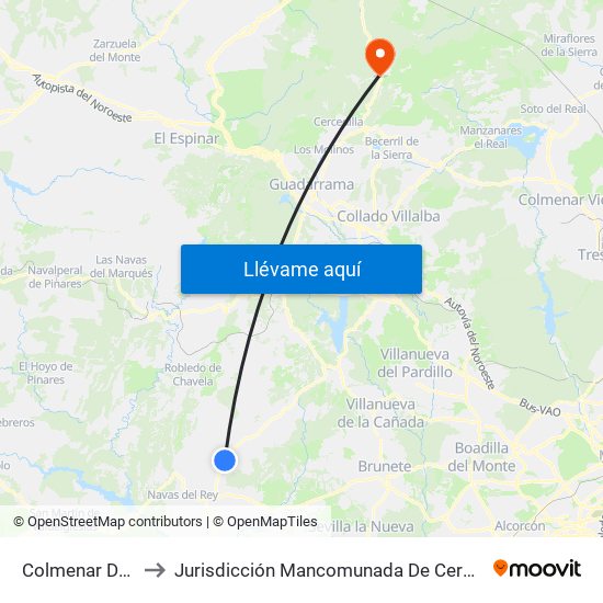 Colmenar Del Arroyo to Jurisdicción Mancomunada De Cerdedilla Y Navacerrada map