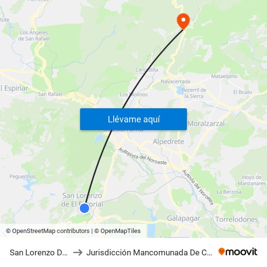 San Lorenzo De El Escorial to Jurisdicción Mancomunada De Cerdedilla Y Navacerrada map