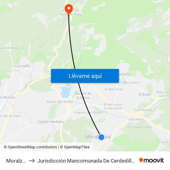 Moralzarzal to Jurisdicción Mancomunada De Cerdedilla Y Navacerrada map