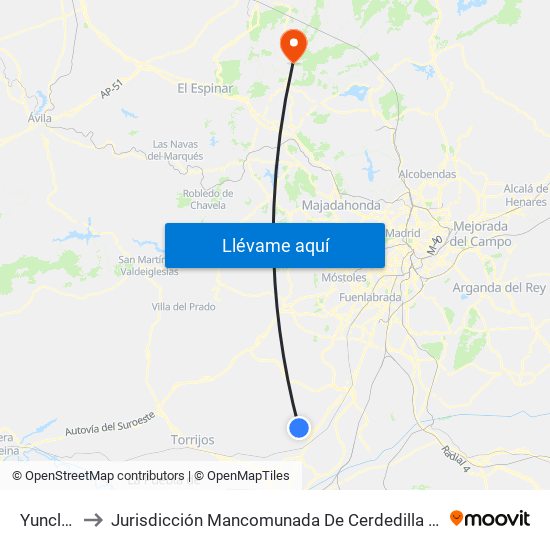 Yunclillos to Jurisdicción Mancomunada De Cerdedilla Y Navacerrada map