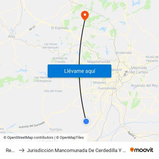 Recas to Jurisdicción Mancomunada De Cerdedilla Y Navacerrada map