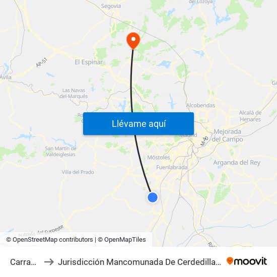 Carranque to Jurisdicción Mancomunada De Cerdedilla Y Navacerrada map