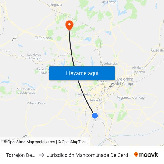 Torrejón De Velasco to Jurisdicción Mancomunada De Cerdedilla Y Navacerrada map