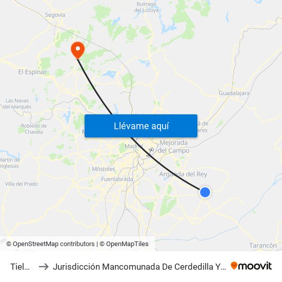 Tielmes to Jurisdicción Mancomunada De Cerdedilla Y Navacerrada map