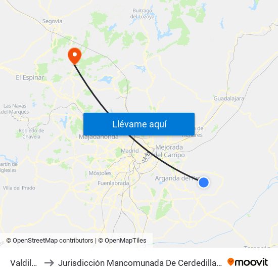 Valdilecha to Jurisdicción Mancomunada De Cerdedilla Y Navacerrada map