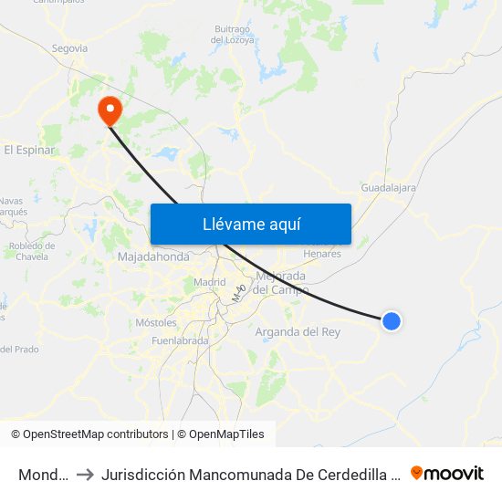 Mondéjar to Jurisdicción Mancomunada De Cerdedilla Y Navacerrada map