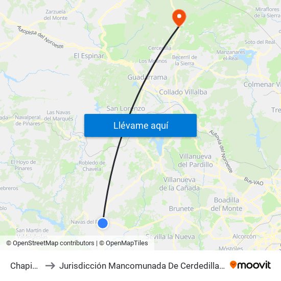 Chapinería to Jurisdicción Mancomunada De Cerdedilla Y Navacerrada map