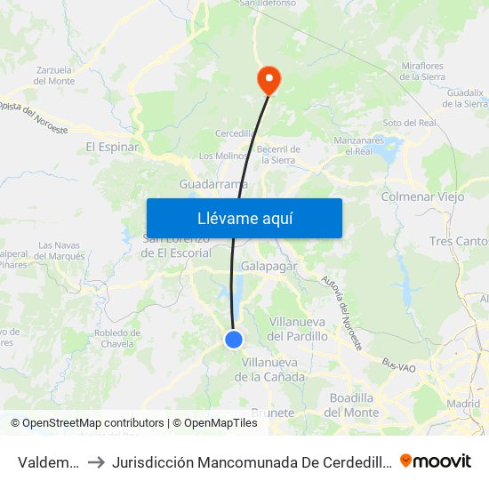 Valdemorillo to Jurisdicción Mancomunada De Cerdedilla Y Navacerrada map