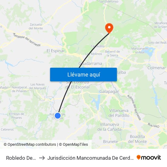 Robledo De Chavela to Jurisdicción Mancomunada De Cerdedilla Y Navacerrada map