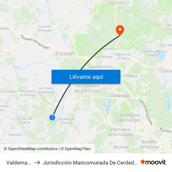 Valdemaqueda to Jurisdicción Mancomunada De Cerdedilla Y Navacerrada map