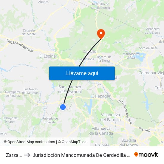 Zarzalejo to Jurisdicción Mancomunada De Cerdedilla Y Navacerrada map