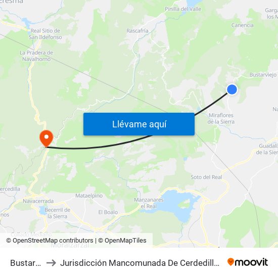 Bustarviejo to Jurisdicción Mancomunada De Cerdedilla Y Navacerrada map