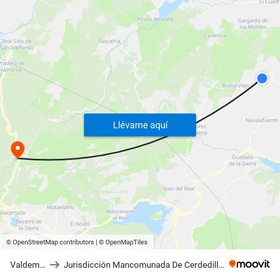 Valdemanco to Jurisdicción Mancomunada De Cerdedilla Y Navacerrada map