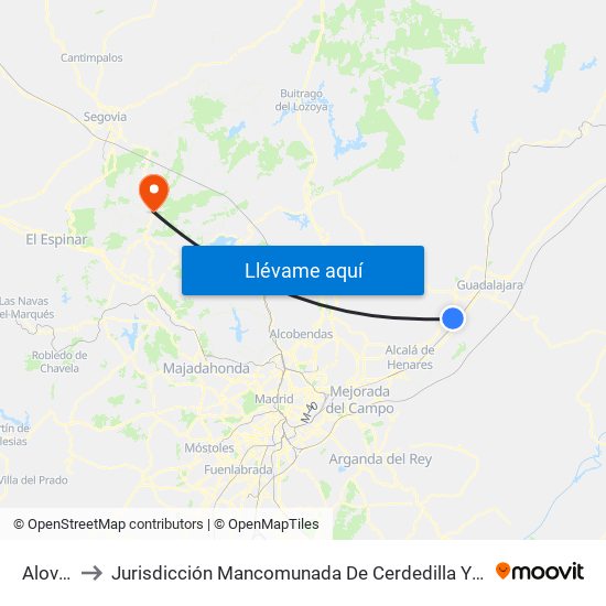 Alovera to Jurisdicción Mancomunada De Cerdedilla Y Navacerrada map