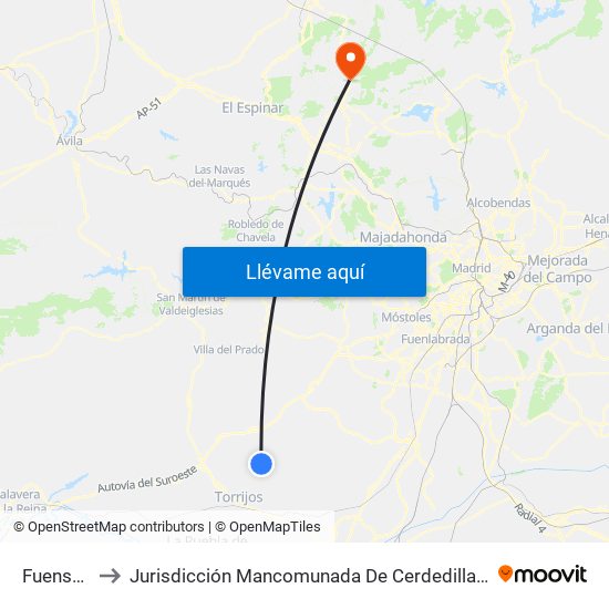 Fuensalida to Jurisdicción Mancomunada De Cerdedilla Y Navacerrada map